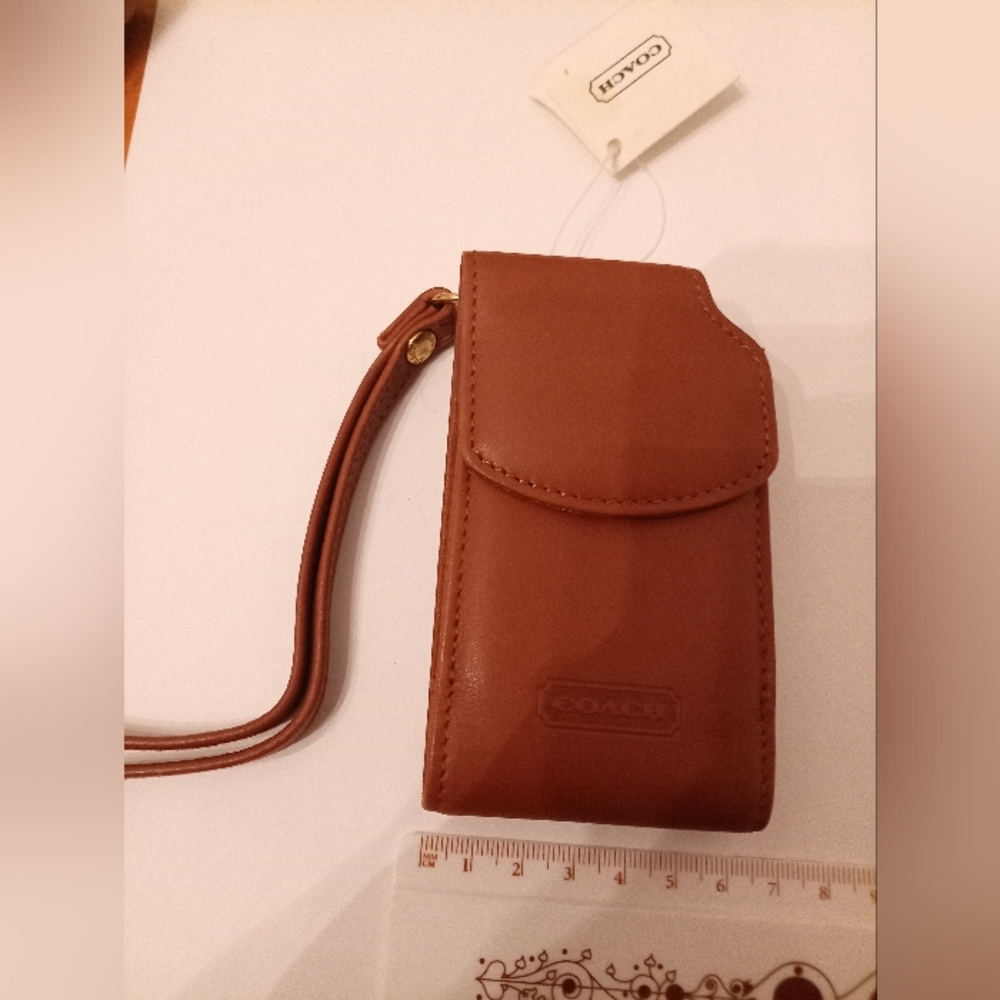 Coach Tan Leather Wristlet Phone Pouch